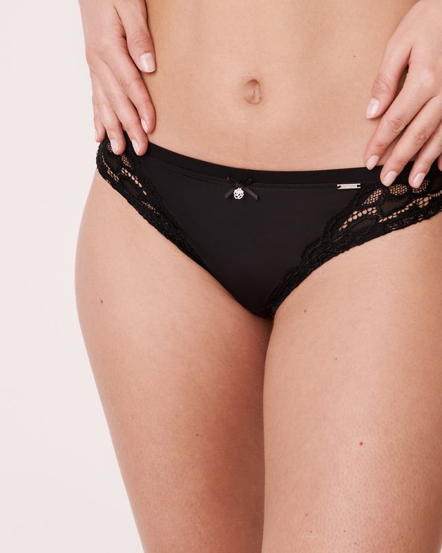 Ardene Contrast Mesh Cheeky Panty in Black, Size, Nylon/Spandex, Microfiber