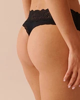 Lace Trim Ribbed Thong Panty