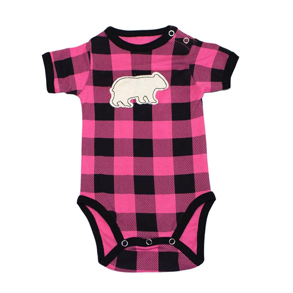 Bear Plaid Pink Infant Creeper Onesie