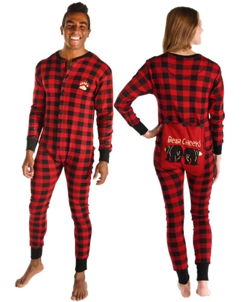 Bear Cheeks Adult Plaid Onesie Flapjack