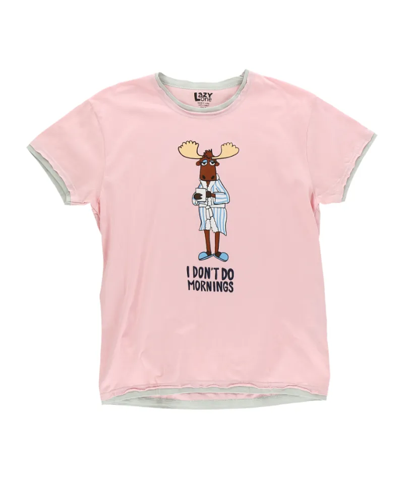 I Don't Do Mornings Women's Relaxed Fit Moose PJ Tee