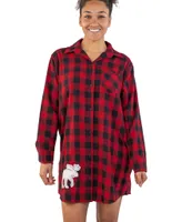 Flannel Plaid Moose Button Night Shirt