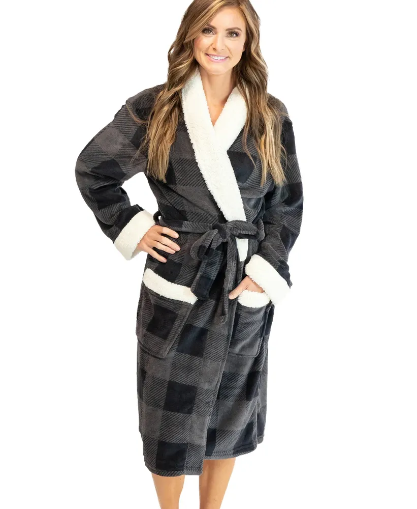 Grey Plaid Women's Bathrobe