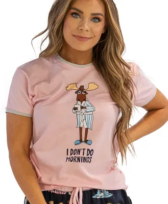 I Don't Do Mornings Women's Relaxed Fit Moose PJ Tee