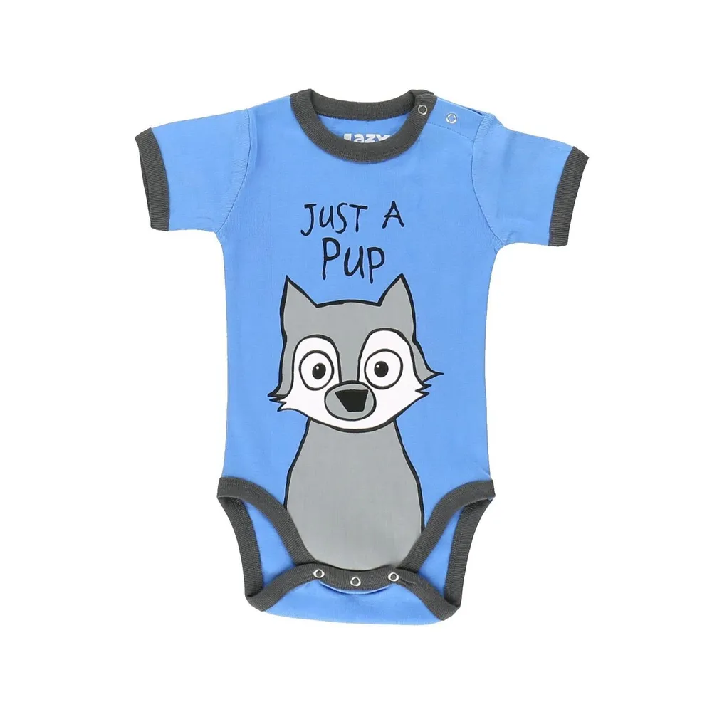 Just A Pup Wolf Infant Creeper Blue Onesie