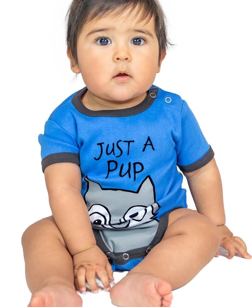 Just A Pup Wolf Infant Creeper Blue Onesie