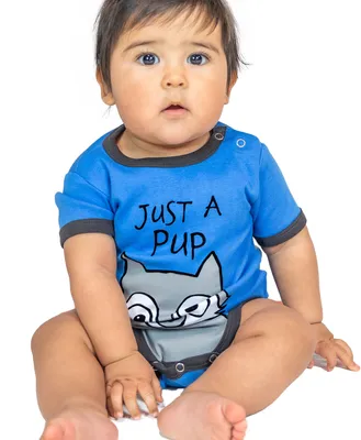 Just A Pup Wolf Infant Creeper Blue Onesie