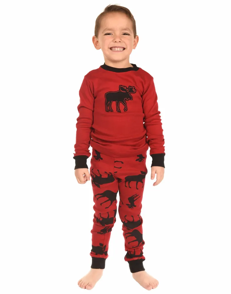 Red Classic Moose Kid's Long Sleeve PJ's