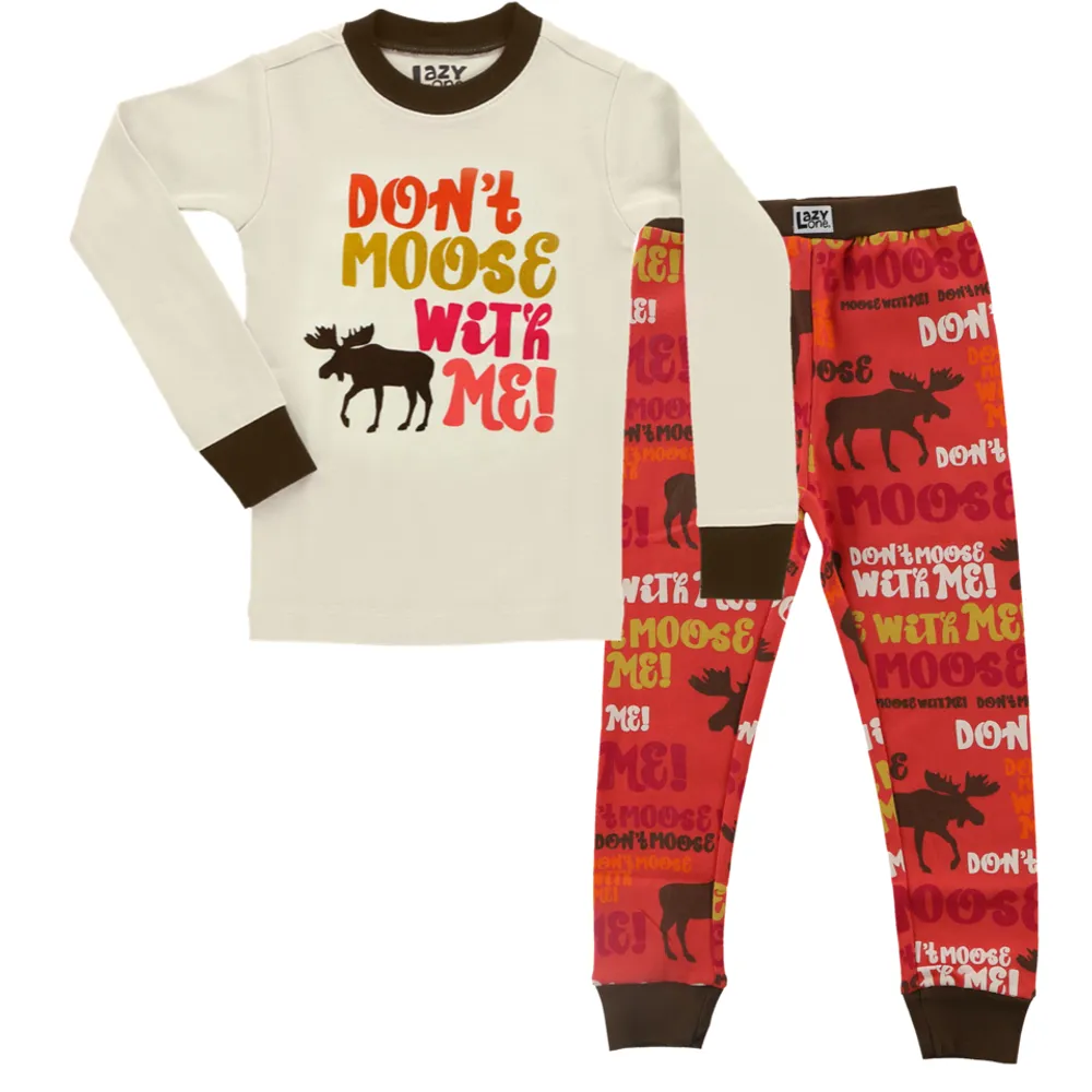 LazyOne Kids Moose Plaid Long Sleeve Red Pajamas