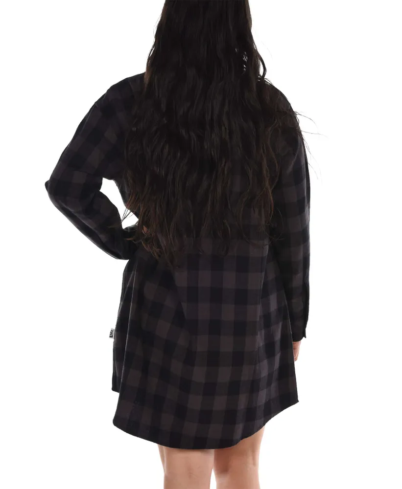 Grey Plaid Flannel Button Nightshirt