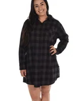 Grey Plaid Flannel Button Nightshirt