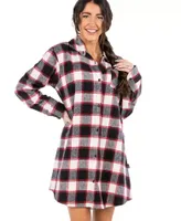 Flannel Black Plaid Button Nightshirt