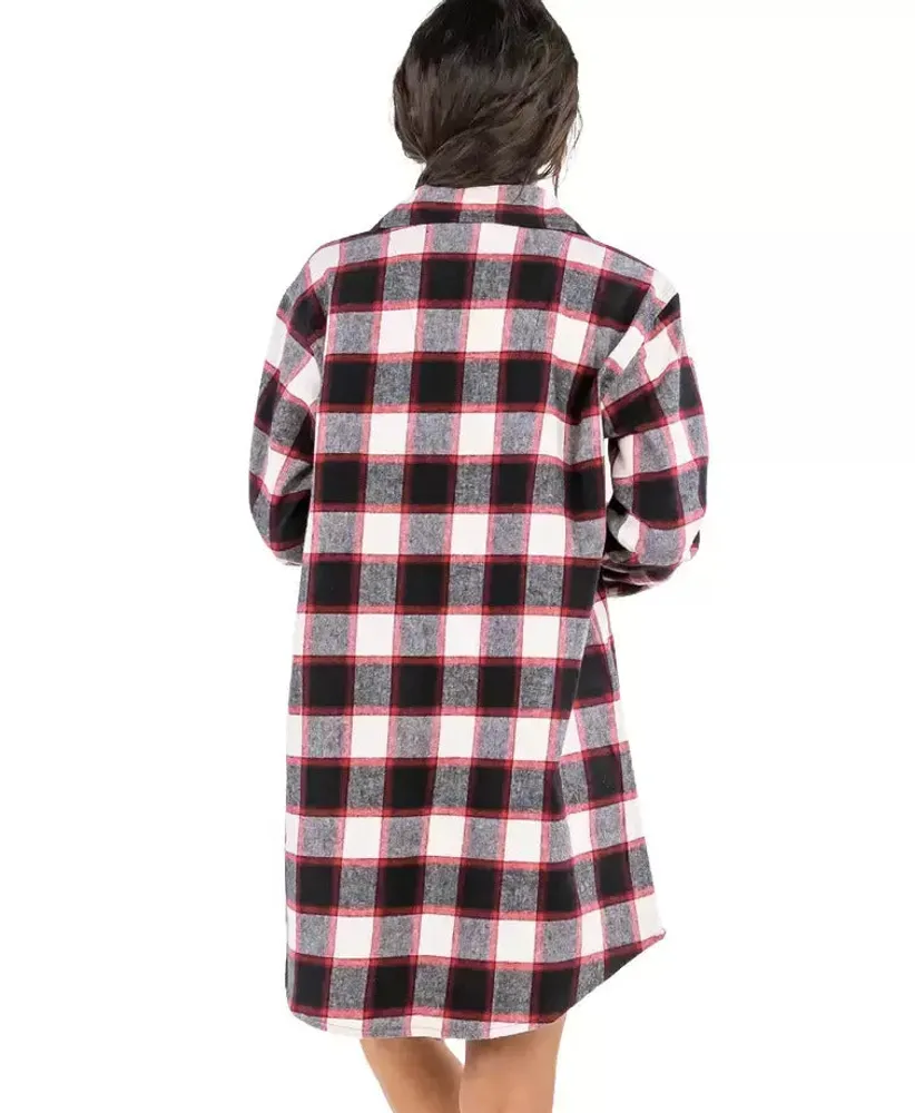 Flannel Black Plaid Button Nightshirt