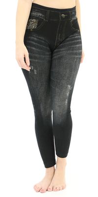 Jeggings with Leopard Pocket Detailed Black