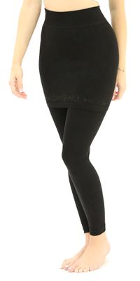 Plus Solid Black Leggings with Skirt