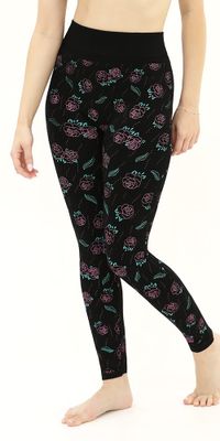 Seamless Leggings with Shiny Pink Roses