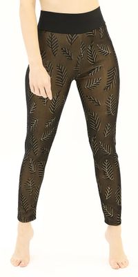 Golden Stylish Leaves Leggings w/Stone