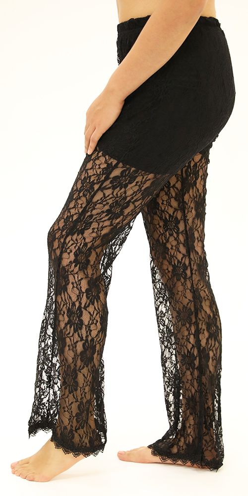 Flower Design Lace Leggings Flare Black