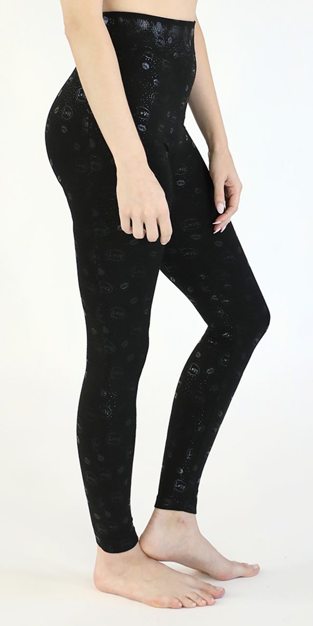 Leggings Park Shiny Love Printed Detailed Black Leggings