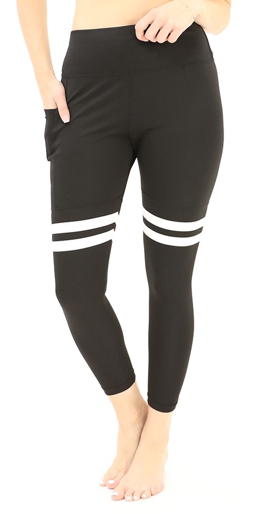 High-Waist 7/8 Striped Active Yoga Leggings with Pocket