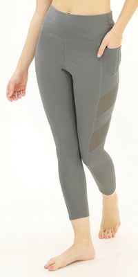 High-Waist 7/8 Double Mesh Active Yoga Leggings with Pocket Charcoal