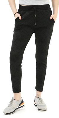 Black Winter Lined Pants with Pockets Leaves Detailed