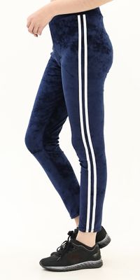 Velvet Side-Striped Leggings Navy