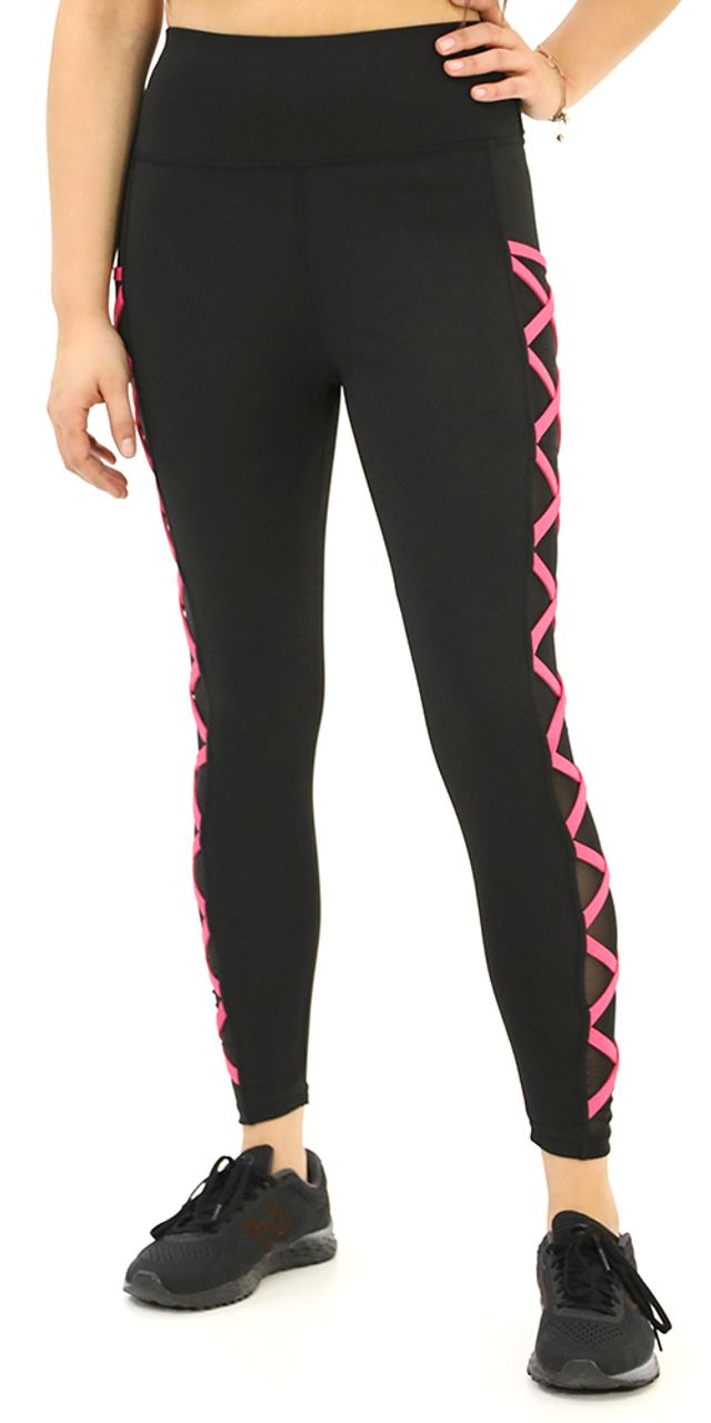 Leggings Park High Waisted Black&Aqua Tight Criss-Crossing Side-Mesh Panel