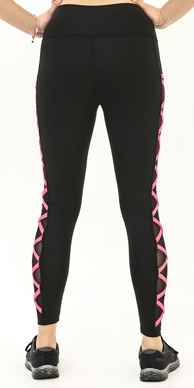 Leggings Park High Waisted Black&Aqua Tight Criss-Crossing Side-Mesh Panel