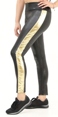 Black Leather Leggings with Gold Striped