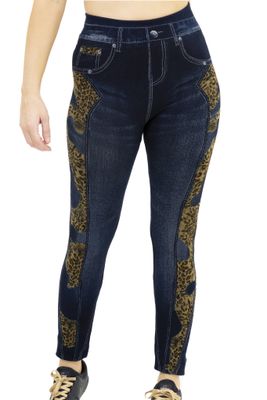 Blue Jeggings With Leopard Prints