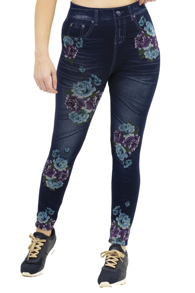 Comfy Blue Jeggings With Flower Prints