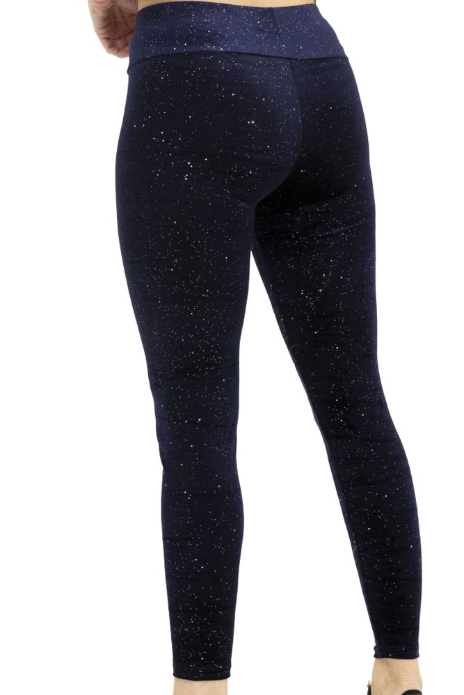 High-Waist Shiny Stones Velvet Navy Pants Leggings