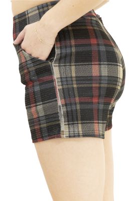 Plaided Print Casual Short with Double Pockets