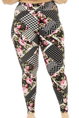 Plus Size Buttery Soft High Waist Floral & Geometrical Leggings