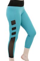 High Waist Sheer Side-Mesh Panels Sport Aqua Leggings with Black