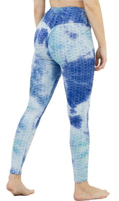 High-Waist Push-Up Squad Tie Dye Yoga Pants Blue&Aqua Leggings