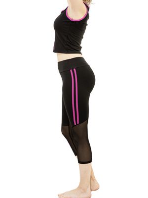 High Waist Active Wear Set Cropped Tops and Side Striped Capri Leggings