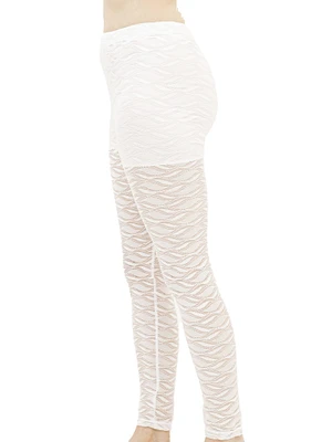 Lace Laser-cut Wave Artwork White Leggings