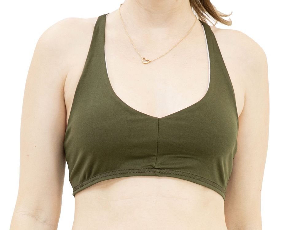 Leggings Park Work-out Yoga Gym Fitness Olive Green Sport Bra with  Racerback