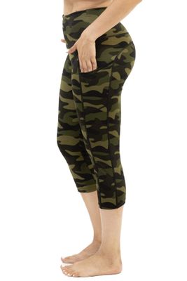 High-Waist Active Yoga Camo Capri Leggings with Double Pockets