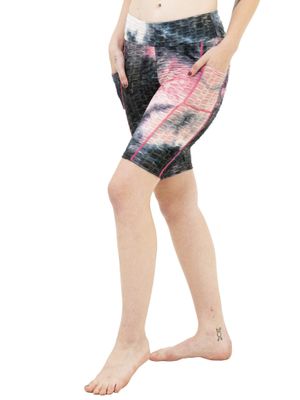 High Waist Push-Up Squad Scrunch Tie Dye Black&Pink Shorts with Double Pockets