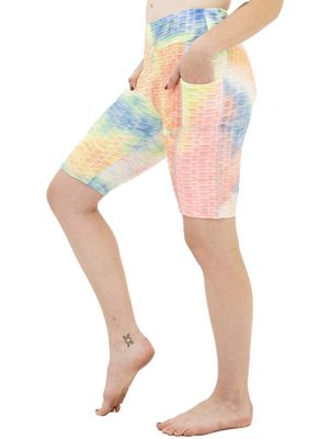 High Waist Push-Up Squad Scrunch Tie Dye Rainbow Shorts with Double Pockets