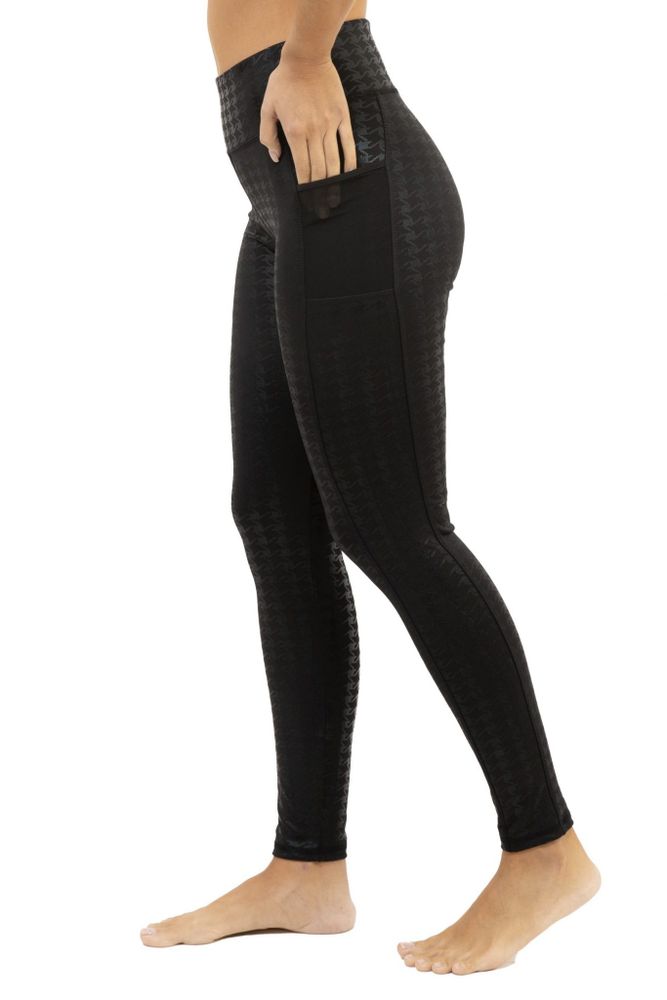 High Waist Houndstooth Shiny Leggings with Double Pockets