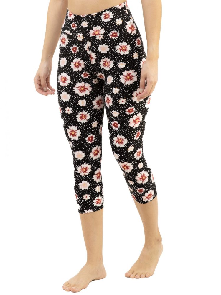 Buttery-Soft High-Waist Floral Dots Capri Leggings