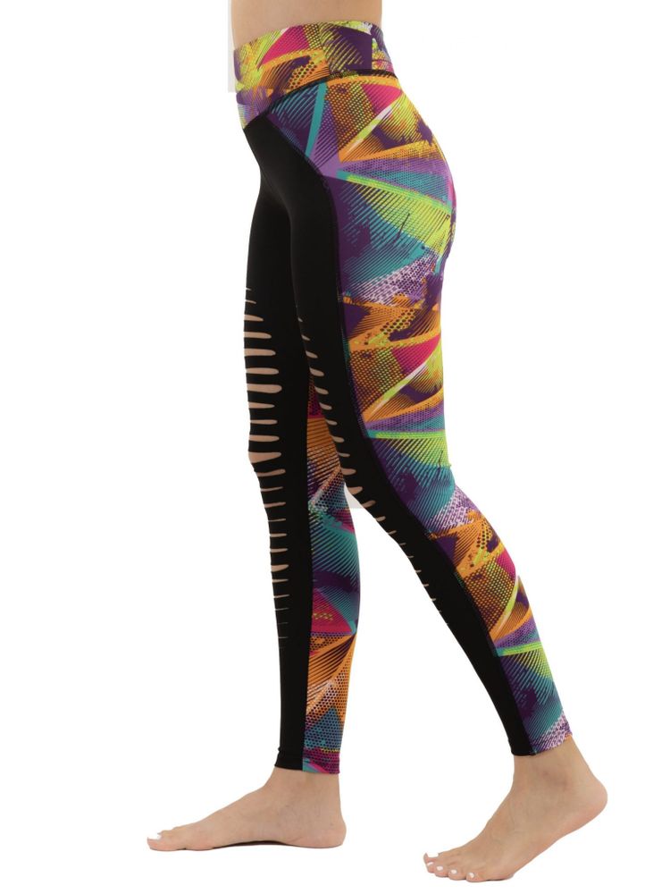 Leggings Park High-Waist Ripped Colorful Geometric Pattern Yoga Leggings  with Pocket