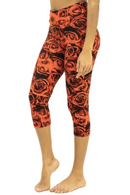 Buttery-Soft High-Waist Red Roses Capri Leggings