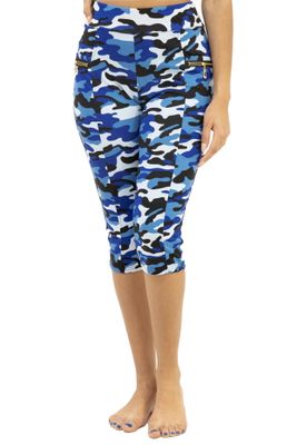 High-Waist Camouflage Capri Pants with Zipper Details