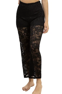 Lace Laser-cut Rose Artwork Black Pants