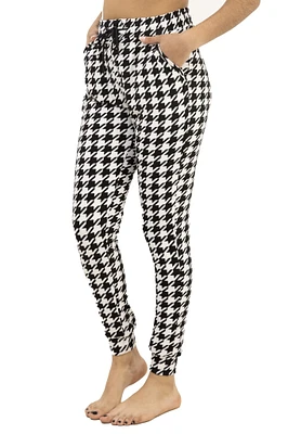 Buttery-Soft Drawstring Elastic Waist Houndstooth Joggers Pants